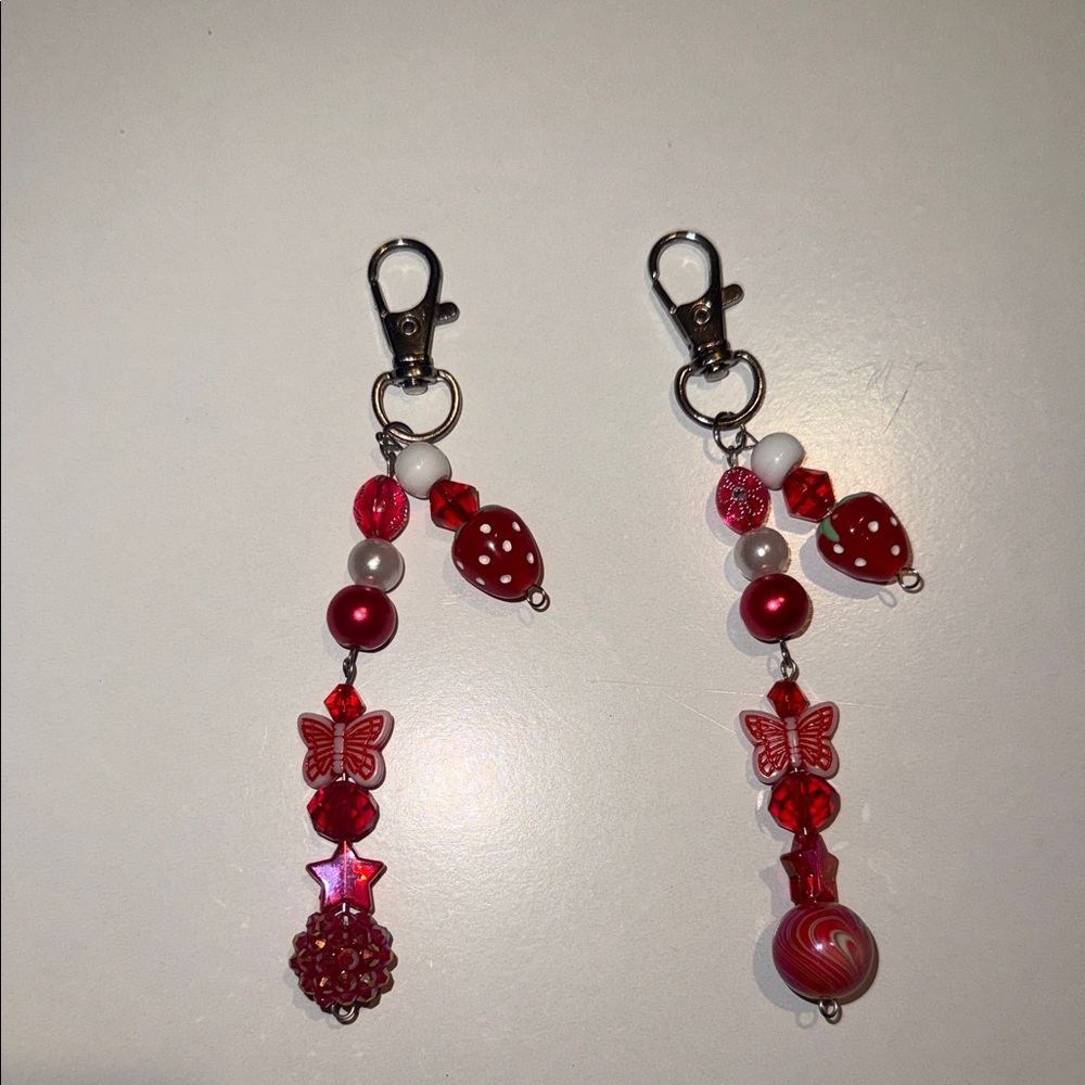 Chic Red and White Beaded Butterfly keychains